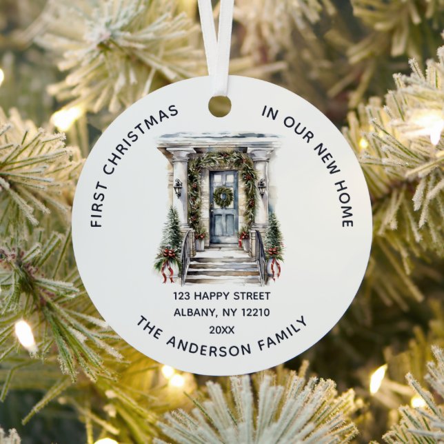 First Christmas In Our New Home Family Photo  Metal Ornament (Insitu)
