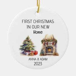 First Christmas In Our New Home Fireplace Tree Ceramic Ornament