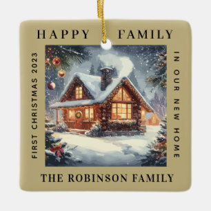 First Christmas In Our New Home Forest Sand Ecru Ceramic Ornament
