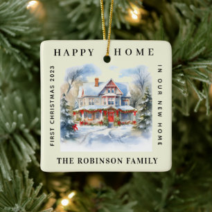 First Christmas In Our New Home Funny Beige Color Ceramic Ornament