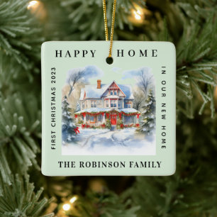 First Christmas In Our New Home Funny Light Pista Ceramic Ornament