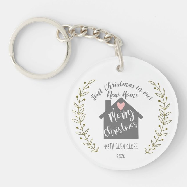 first Christmas in our new home heart Keychain (Front)