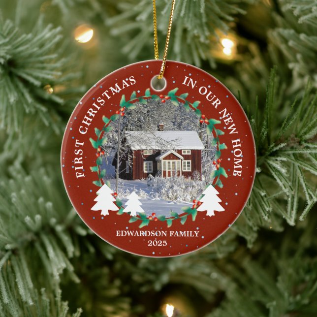 First Christmas in our new Home house photo Ceramic Ornament (Tree)