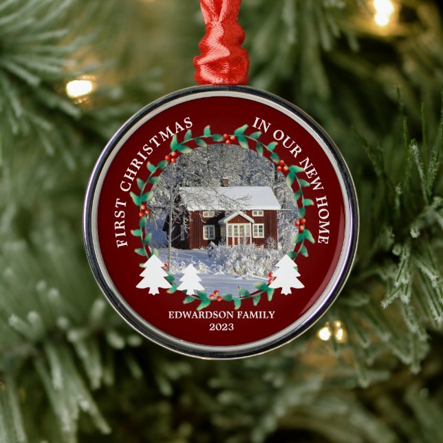 First Christmas in our new Home house photo Metal Ornament (Tree)