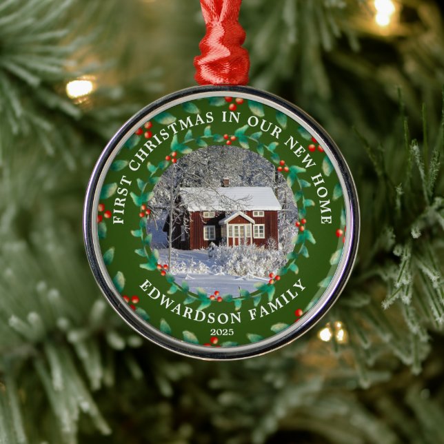 First Christmas in our new Home house photo Metal Ornament (Tree)