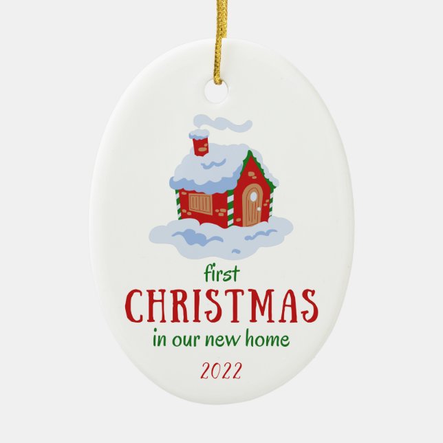 First Christmas in Our New Home Keepsake House Ceramic Ornament (Front)