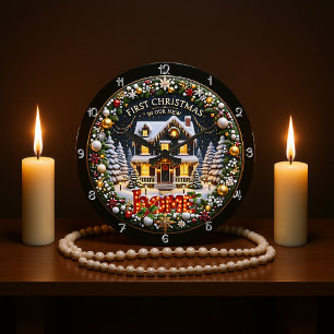  First Christmas In Our New Home Large Clock