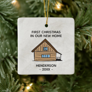 First Christmas In Our New Home Log Cabin Ceramic Ornament