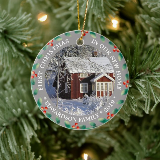 First Christmas in our new Home own photo Ceramic Ornament (Tree)