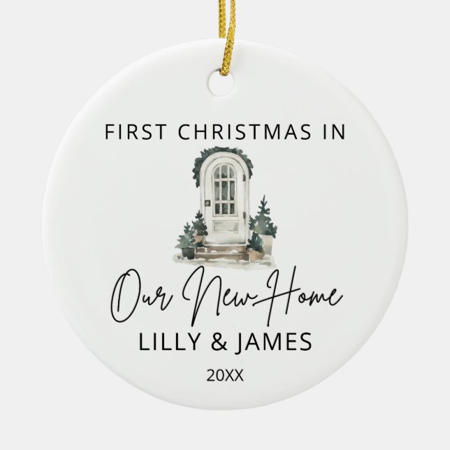 First Christmas in our New Home Owner Family Door Ceramic Ornament (Front)