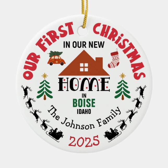 First Christmas In Our New Home Personalized Ceramic Ornament (Front)