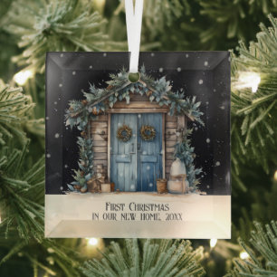 First Christmas in our new home personalized  Glass Ornament