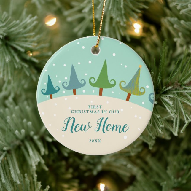 First Christmas In Our New Home Personalized Trees Ceramic Ornament (Tree)