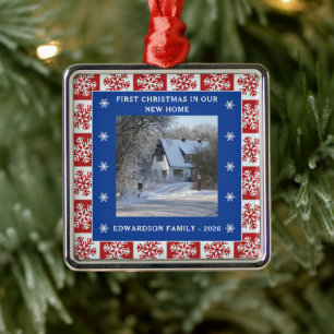 First Christmas in our new Home photo family name Metal Ornament