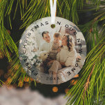 First Christmas in Our New Home Photo Glass Ornament<br><div class="desc">Commemorate the first christmas in your new home with this elegant photo glass ornament. Design features a picture of your choice,  a rimmed overlay with the typography 'FIRST CHRISTMAS IN OUR NEW HOME' and the year.</div>