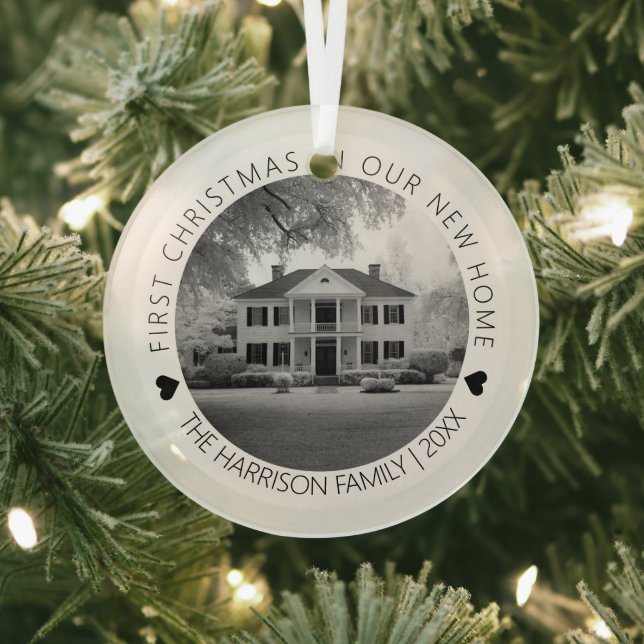 First Christmas In Our New Home Photo Glass Ornament (Insitu)