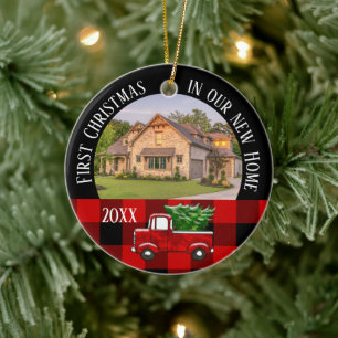 First Christmas in Our New Home Red Truck Photo Ceramic Ornament