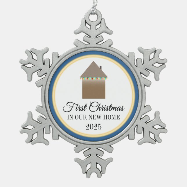 First Christmas In Our New Home Snowflake Pewter Christmas Ornament (Front)