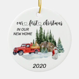 First Christmas In Our New Home Watercolor winter Ceramic Ornament