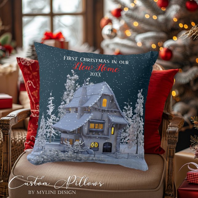 First Christmas in our New Home Winter Wonderland Throw Pillow (Creator Uploaded)