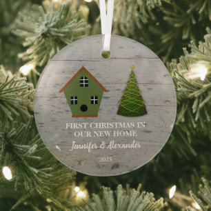 First Christmas in our new Home wood birdhouse Glass Ornament