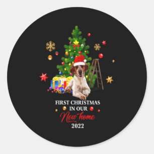 First Christmas In Our New Home Xmas Beagle Dog T  Classic Round Sticker