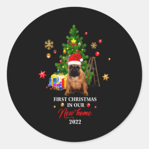 First Christmas In Our New Home Xmas French Bulldo Classic Round Sticker