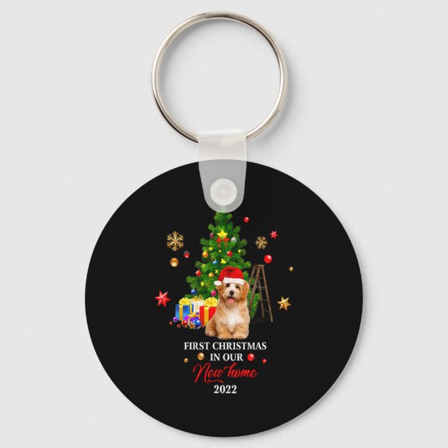First Christmas In Our New Home Xmas Maltese Dog T Keychain (Front)