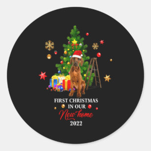 First Christmas In Our New Home Xmas Viszla Dog T  Classic Round Sticker
