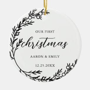 First Christmas Juniper Wreath Ceramic Ornament