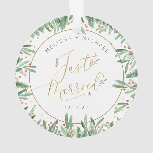 First Christmas Just Married Festive Dated Ornament (Back)