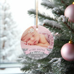 First Christmas Light Pink Baby Girl Photo Ornament<br><div class="desc">"My First Christmas" banner and snowflake border photo ornament design can be personalized with the baby girl's name and birth year. Includes a second photo on the back. Light pink,  grey and white colours.</div>