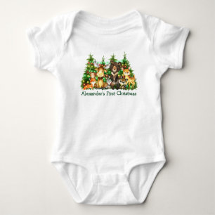 First Christmas Lights Woodland Forest Animals Baby Bodysuit