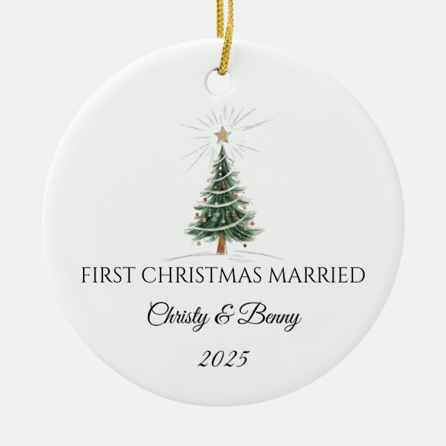 First Christmas Married 2025 Personalized Ornament (Front)