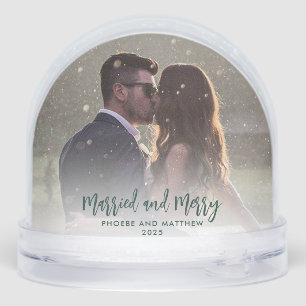 First Christmas Married and Merry Photos Custom Snowglobe