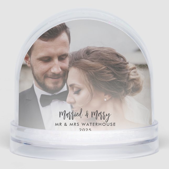 First Christmas Married and Merry Photos Custom Snowglobe (Front)