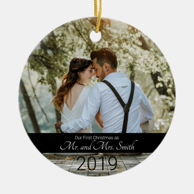 First Christmas Married as Mr. and Mrs. Ceramic Ornament (Front)