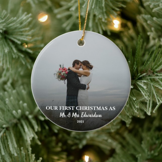 First Christmas married as Mr. and Mrs. photo Ceramic Ornament (Tree)