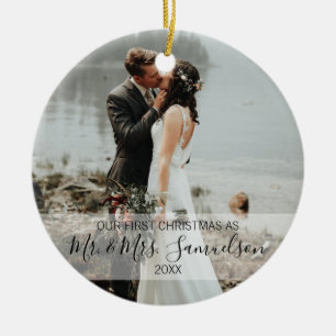 First Christmas Married as Mr. & Mrs. 2 x PHOTO Ceramic Ornament