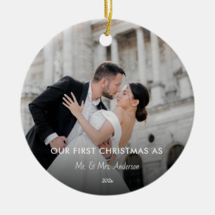 First Christmas Married as Mr. & Mrs. PHOTO Cerami Ceramic Ornament