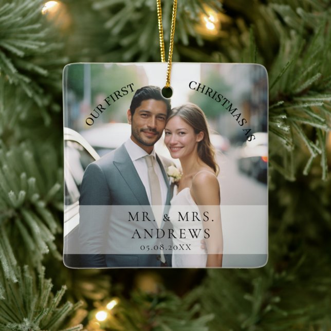 First Christmas Married as Mr. & Mrs. Photo Ceramic Ornament (Tree)