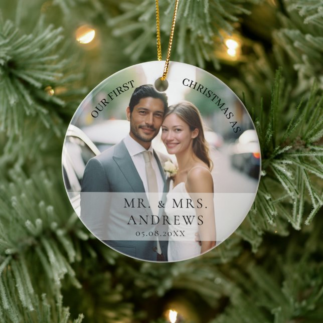 First Christmas Married as Mr. & Mrs. Photo Ceramic Ornament (Tree)
