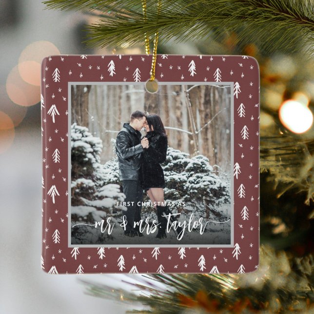 First Christmas Married as Mr. & Mrs. Photo Ceramic Ornament (Creator Uploaded)