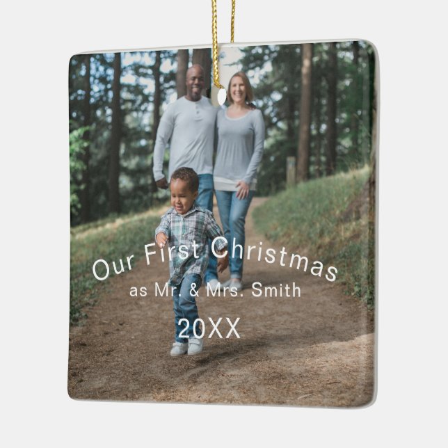 First Christmas Married as Mr. & Mrs. PHOTO Ceramic Ornament (Left)
