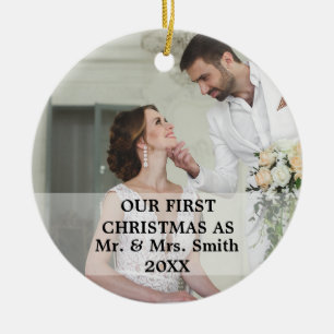 First Christmas Married as Mr. & Mrs. PHOTO Ceramic Ornament