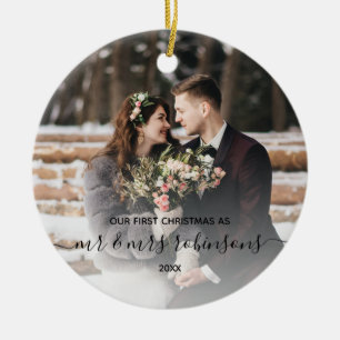 First Christmas Married as Mr & Mrs Photo Modern Ceramic Ornament