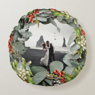 First Christmas Married as Mr. & Mrs. Photo Round Pillow
