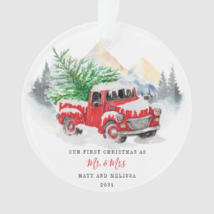 First Christmas Married as Mr. & Mrs. Red Truck Ornament