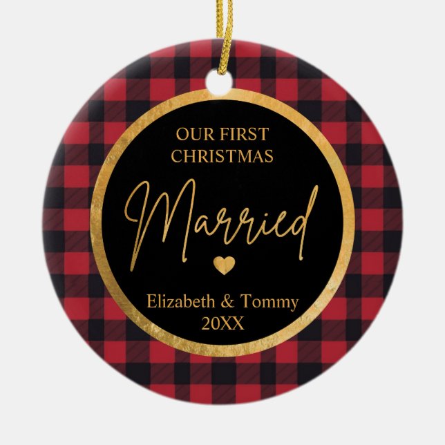 First Christmas Married buffalo Ceramic Ornament (Front)