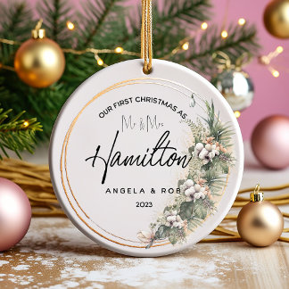 First Christmas Married Ceramic Ornament, Bouquet Ornament